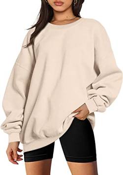 GOLDPKF Sweatshirt Damen Sweatshirt Rundhals Pullover Locker Basic Langarmshirt Dicker Stoff Oversize Winterpullover Sportshirt Lässige Kleidung Damen Tops Beige Mittel M von GOLDPKF