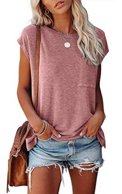 GOLDPKF T Shirt Damen Einfache Mode Damen einfarbig Kurze Ärmel Rosa XX-Large von GOLDPKF