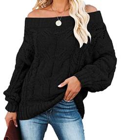 GOLDSTITCH Damen Off Shoulder Batwing Sleeve Loose Oversized Pullover Sweater Knit Pullover, 22-Black, Medium von GOLDSTITCH