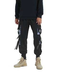 Cargohose Herren Sporthosen Mehrere Taschen Jogginghose Schwarz Techwear Hosen Hip Hop Streetwear Punk Hose von GOLYOY