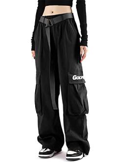 GOLYOY Cargohose Damen Baggy High Waist Jogginghose Techwear mit Mehreren Taschen Straight Wide Leg Hosen Damen Fashion Casual Sporthose Streetwear Hip Hop von GOLYOY