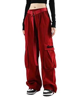 GOLYOY Cargohose Damen Baggy High Waist Jogginghose Techwear mit Mehreren Taschen Straight Wide Leg Hosen Damen Fashion Casual Sporthose Streetwear Hip Hop von GOLYOY