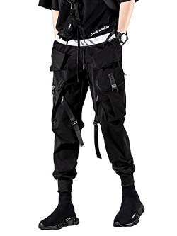 GOLYOY Cargohose Herren Sporthosen Mehrere Taschen Jogginghose Schwarz Techwear Hosen Hip Hop Streetwear Punk Hose von GOLYOY