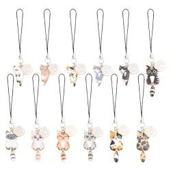 GOMAKERER 12 Stück 12 Styles Cat Alloy Emaille Charms, Cord Cute Cat Paw Handy Charms Strap Cartoon Handy Charms Handyhülle Zubehör Keychain Für Dekoration von GOMAKERER