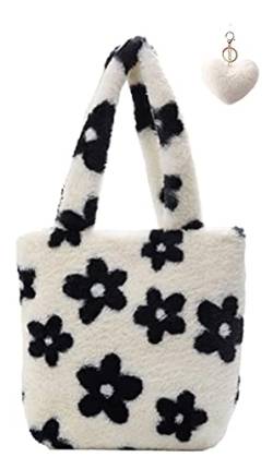 GONGKANGYUAN PlüSch Handtasche Damen, GroßE KapazitäT Damen PlüSch UmhäNgetasche, SüßE Blumen UmhäNgetasche, Damen Kleine Handtasche, Retro Modetaschen,Geschenke FüR Frauen (S) von GONGKANGYUAN