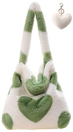 Plush Shoulder Bag, Fluffy Handbag, Clutches, Underarm Purses, Shoulder Bags, Fashionable Casual Plush Women'S Underarm Bags With Animal Motif (Weiß + Grünes Herz) von GONGKANGYUAN