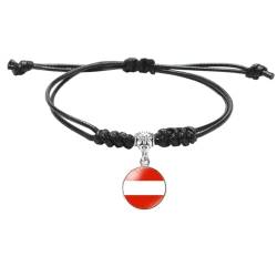 GONMFKM Geflochtene Armbänder Mit Modischer Flagge Kreative Armreifen Mit Österreich Flaggen Anhänger, Geschichtet, Gewebtes Punk Armband In Schwarz, Schmuck Für Paare, Patriotische Unisex Accessoir von GONMFKM