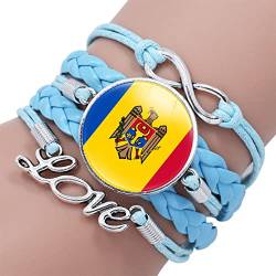 GONMFKM Geflochtene Lederarmbänder Mit Modischer Flagge Kreative Ethnische Moldawien Flagge, Gewebte Armreifen, Leder Liebesarmband, Zeit Für Paare, Edelsteinschmuck, Unisex, Patriotische Accessoire von GONMFKM