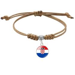 GONMFKM Modische Geflochtene Armbänder Mit Kroatien Flagge Modisch Braun, Verstellbarer Armreif, Nationalflagge, Edelstein Anhänger, Gewebtes Armband, Charm Trend, Patriotischer Schmuck, Accessoires von GONMFKM