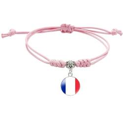 GONMFKM Modische Gewebte Armbänder Mit Frankreich Flagge Charm Neuheit, Anhänger Mit Nationalflagge, Geflochtener Armreif, Verstellbar, Trendiger Patriotischer Schmuck, Accessoires, Modisches Rosa A von GONMFKM