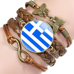 GONMFKM Modische Gewebte Armbänder Mit Griechenland Flagge Neuartiges Retro Schmetterlingsarmband Aus Braunem Leder, Geflochtener Armreif, Verstellbar, Charm Punk, Patriotischer Schmuck, Accessoires von GONMFKM