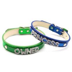 GONMFKM Modischer Charme Personalisierter Namens-Lederhalsband Für Frauen, Strass-Buchstaben Diy-Halskette Punk Rock Gothic Benutzerdefinierte Buchstaben-Kragen-Halsketten Cosplay-Schmuck, Blau, L ( von GONMFKM