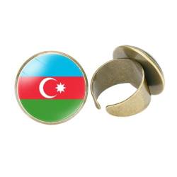 GONMFKM Modischer Ring Mit Nationalflagge Von Aserbaidschan Für Damen Und Herren, Unisex – Glas-Geometrie-Charm, Verstellbare Ringe, Ewigkeit, Verlobung, Versprechen, Fingerring, Jahrestag, Eheringe von GONMFKM