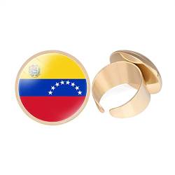 GONMFKM Modischer Venezuela-Nationalflaggen-Ring Für Frauen Und Mädchen – Zierlicher 20 Mm Breiter Glas-Cabochon-Fingerring, Stapelbarer Ewigkeits-Ehering-Schmuckzubehör, Gelb, 20 Mm von GONMFKM