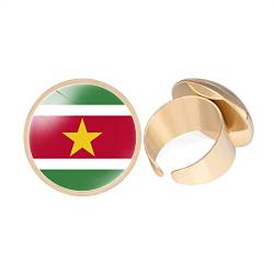 GONMFKM Modischer Verstellbarer Ring Mit Suriname-Flagge – Geometrischer Glas-Cabochon-Bildkunst-Runder Offener Daumenfingerring Für Frauen, Teenager-Mädchen, Unisex-Schmuckgeschenk, Gelb, 20 Mm von GONMFKM