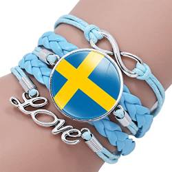 GONMFKM Modisches, Verstellbares Geflochtenes Armband Mit Schweden Flagge Neuartiges Punk Armband, Mehrschichtiges Blaues Leder, Gewebter Armreif, Charm Chic, Patriotischer Schmuck, Trend, Paar Acce von GONMFKM