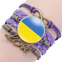 GONMFKM Modisches, Verstellbares Gewebtes Armband Mit Ukraine Flagge Vintage Liebesarmband, Souvenir Charm, Schicker Patriotischer Schmuck, Männer Und Frauen, Lila Geflochtene Armreifen Aus Leder, N von GONMFKM