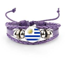 GONMFKM Modisches, Verstellbares Gewebtes Armband Mit Uruguay Flagge Trendabzeichen, Armband, Souvenir Charm, Schicker Patriotischer Schmuck, Romantische Lila Geflochtene Lederarmreifen, Neuheitsacc von GONMFKM