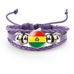 GONMFKM Modisches Bolivien Flagge, Verstellbares Gewebtes Armband Romantisches Lila Lederarmband, Souvenir, Patriotischer Abzeichen Schmuck, Unisex, Geflochtene Vintage Armreifen, Charm Neuheits Acc von GONMFKM