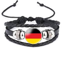 GONMFKM Modisches Deutschland-Flaggen-Armband – Europäisches Flaggenmuster, Glas-Anhänger, Leder, Mehrschichtig, Gewebt, Verstellbarer Armreif, Beliebter Patriotischer Schmuck Für Damen Und Herren, von GONMFKM