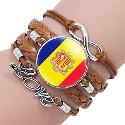 GONMFKM Modisches Geflochtenes Armband Mit Andorra Flagge Verstellbares, Mehrschichtiges, Gewebtes Armband Aus Braunem Leder, Unisex Punk Armreif, Patriotischer Retro Schmuck, Charm Neuheitsaccessoi von GONMFKM