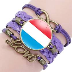 GONMFKM Modisches Geflochtenes Armband Mit Flagge Luxemburgs Verstellbare Armreifen Aus Geflochtenem, Lilafarbenem Leder, Vintage Liebesarmband, Souvenir, Charm, Neuheit, Patriotischer Schmuck, Acce von GONMFKM