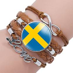 GONMFKM Modisches Geflochtenes Armband Mit Schweden Flagge Verstellbares Punk Armband, Unisex, Mehrschichtiges Braunes Leder, Gewebter Armreif, Charm Chic, Patriotischer Schmuck, Neuheit, Paar Acces von GONMFKM