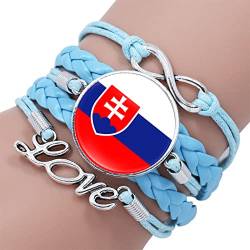 GONMFKM Modisches Geflochtenes Armband Mit Slowakei Flagge Charm Trend, Blaues Leder, Mehrschichtig, Gewebt, Armreif, Paar, Punk, Verstellbares Armband, Neuheit, Schickes Patriotisches Schmuckzubehö von GONMFKM