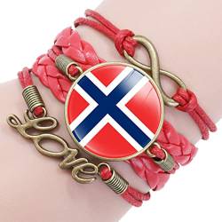 GONMFKM Modisches Geflochtenes Lederarmband Mit Norwegen Flagge Trend, Vintage, Liebe, Armband, Charm, Neuheit, Patriotischer Schmuck, Verstellbare, Geschichtete, Geflochtene Armreifen, Souvenir Acc von GONMFKM