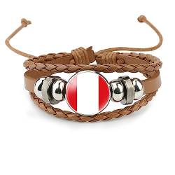 GONMFKM Modisches Geflochtenes Lederarmband Mit Peru Flagge Verstellbares Klassisches Braunes Lederarmband Für Herren Und Damen, Abzeichen, Gewebter Armreif, Schicker Patriotischer Schmuck, Neuheits von GONMFKM