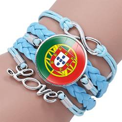 GONMFKM Modisches Gewebtes Armband Mit Portugal Flagge Geflochtener Armreif Aus Mehrlagigem Blauem Leder Mit Charme, Unisex Trend Armband, Verstellbar, Punk Neuheit, Patriotischer Schmuck, Paar Acce von GONMFKM