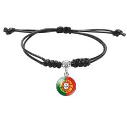 GONMFKM Modisches Gewebtes Armband Mit Portugal Flagge Punk Geschichteter Geflochtener Armreif Für Männer Und Frauen, Runder Abzeichen Anhänger, Armbänder, Verstellbar, Charm Neuheit, Patriotischer von GONMFKM