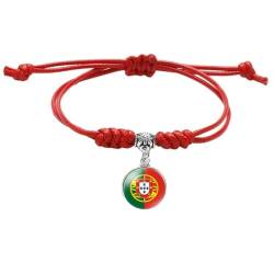 GONMFKM Modisches Gewebtes Armband Mit Portugal Flagge Verstellbares Rotes Seil, Geflochtener Paar Armreif, Unisex Abzeichen Anhänger, Punk Armband, Charm Neuheit, Patriotisches Schmuckzubehör, Absc von GONMFKM