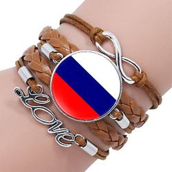 GONMFKM Modisches Gewebtes Armband Mit Russland Flagge Unisex, Verstellbarer Brauner Geflochtener Armreif Aus Mehrschichtigem Leder, Zeit Edelstein Armband, Charm Neuheit, Patriotischer Schmuck, Acc von GONMFKM