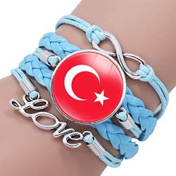 GONMFKM Modisches Gewebtes Armband Mit Türkiye Flagge Unisex, Verstellbarer, Mehrschichtiger, Geflochtener Armreif Aus Blauem Leder, Zeit Edelstein Armband, Charm Neuheit, Patriotischer Schmuck, Acc von GONMFKM