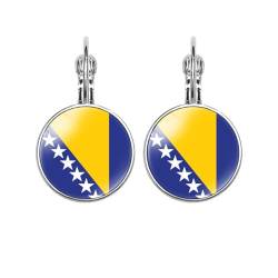 Mode Persönlichkeit Bosnien Und Herzegowina Flagge Creolen Runder Glasanhänger Patriotischer Baumelnder Ohrring, Ethnischer Hip-Hop-Schmuck Geschenk Für Frauen Damen Geschenke Hakenohrringe von GONMFKM