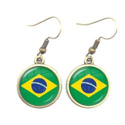 Mode Persönlichkeit Brasilien Flagge Baumeln Ohrring National Logo Bild Glas Cabochon Charme Creolen Haken Ohrring, Schmuck Zubehör Für Frauen Männer Mädchen Geschenk, Gelb, Einheitsgröße von GONMFKM