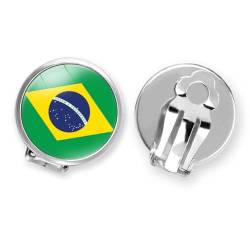 Mode Persönlichkeit Brasilien Flagge Ohrring Clip Südamerika National Logo Bild Glas Cabochon Ohr Manschette, Schmuck Zubehör Für Frauen Männer Mädchen Geschenk, Mode Ohrring, Einheitsgröße von GONMFKM