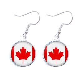 Mode Persönlichkeit Kanada Flagge Baumeln Ohrring National Logo Bild Glas Cabochon Charm Creolen Haken Ohrring, Schmuck Zubehör Für Frauen Männer Mädchen Geschenk, Weiß, Einheitsgröße von GONMFKM