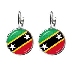 Mode Persönlichkeit Runde St. Kitts Und Nevis Flagge Haken Ohrringe Länder Hip Hop Glas Tropfen Baumeln Ohrringe, Schmuck Für Frauen Mädchen Kinder Weihnachten Charme Creolen Geschenk, Mode von GONMFKM