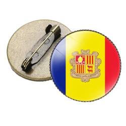 Modische Anstecknadel Mit Andorra-Flagge, Europa-Nationalflagge, Runde Brosche Aus Glas, Patriotische Brosche Für Damen Und Herren, Kleidung, Hut, Rucksack, Zubehör, Gelb, Lang: 2,5 Cm von GONMFKM