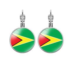 Modische Persönlichkeit, 1 Paar Baumelnde Ohrringe Mit Guyana-Flagge, Südamerika-Nationalflagge, 16 Mm, Glas-Cabochon-Anhänger, Haken-Ohrringe, Schmuck, Geschenk-Accessoires Für Frauen Und M von GONMFKM