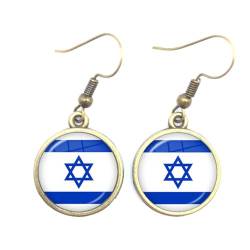 Modische Persönlichkeit, Israel-Flagge, Haken-Ohrring, Modische Nationalflagge, Glas-Anhänger, Baumelnde Ohrringe, Schmuck, Weihnachts-Creolen, Geschenk-Accessoires Für Damen Und Herren, Gel von GONMFKM