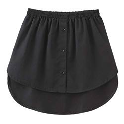 GOOBGS Women's Mini Underskirt Shirt Extensions Lower Skirt Sweep Shirt Extension Skirt with Buttons Black Large von GOOBGS