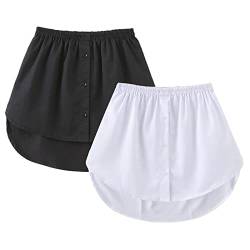 GOOBGS Women's Mini Underskirt Shirt Extensions Lower Skirt Sweep Shirt Extension Skirt with Buttons White-Black Medium von GOOBGS