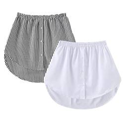 GOOBGS Women's Mini Underskirt Shirt Extensions Lower Skirt Sweep Shirt Extension Skirt with Buttons White-Black Stripe Small von GOOBGS