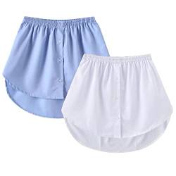 GOOBGS Women's Mini Underskirt Shirt Extensions Lower Skirt Sweep Shirt Extension Skirt with Buttons White-Blue Large von GOOBGS