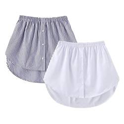 GOOBGS Women's Mini Underskirt Shirt Extensions Lower Skirt Sweep Shirt Extension Skirt with Buttons White-Blue Stripe 3XLarge von GOOBGS