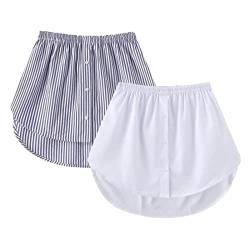 GOOBGS Women's Mini Underskirt Shirt Extensions Lower Skirt Sweep Shirt Extension Skirt with Buttons White-Blue Stripe Large 1 von GOOBGS