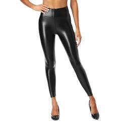 GOODSALEOK Damen Verdickte Kunstleder Leggings High Waist Lederhose Gepolsterte Lederhosen Weich Warm Figur Zu Zeigen Schwarz1-XL von GOODSALEOK